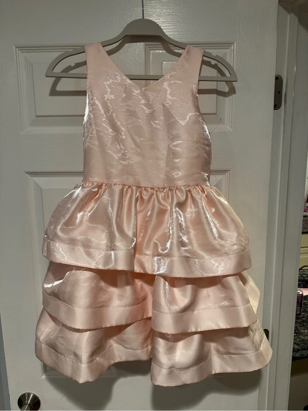 Girls' Pink Satin Tiered Party Dress